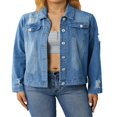thumbnail image 1 of Women‘s Ripped Denim Jackets  Long Sleeve Button Up Slim Fit Distressed Jean Jackets, 1 of 9