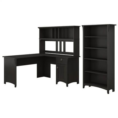 Salinas 60w L Shaped Desk With Hutch And Bookcase In Vintage Black