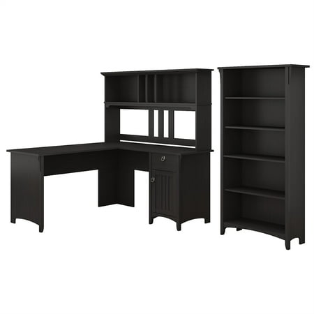 Salinas 60w L Shaped Desk With Hutch And Bookcase In Vintage Black Salinas 60w L Shaped Desk With Hutch And Bookcase In Vintage Black
