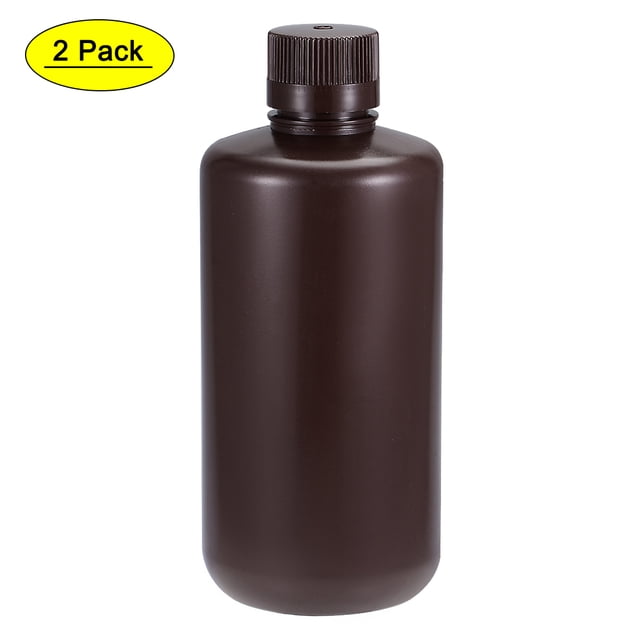 Unique Bargains Plastic Lab Chemical Reagent Bottle 1000ml/33.8oz Small Mouth Sample Sealing Liquid Storage Container Brown 2 pcs