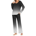 thumbnail image 2 of Cavosen 2 Piece Lounge Set for Women Set with Pocket Pajamas Outfits Sets Long Pants Long Sleeve Tops Sleepwear Pleated Gradient Nightwear Comfy Homewear Fall Winter Clothes, 2 of 6