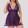 thumbnail image 2 of Puntoco Women Lingerie Lace Modal Pajamas Nightgowns Babydoll Lingerie Dress with Thong 2 Piece Purple M(M), 2 of 5