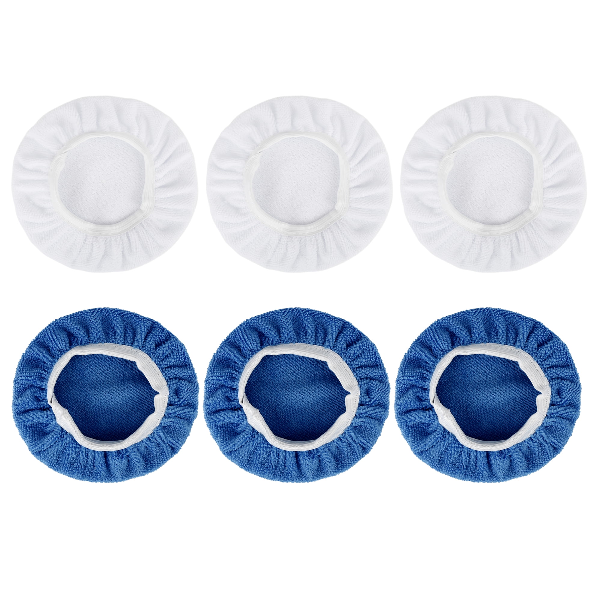 6 Pcs 9-10 Inch Deep Blue White Soft Mircrofiber Car Wax Polishing Bonnet Buffing Pad Washable Covers Polisher Waxing