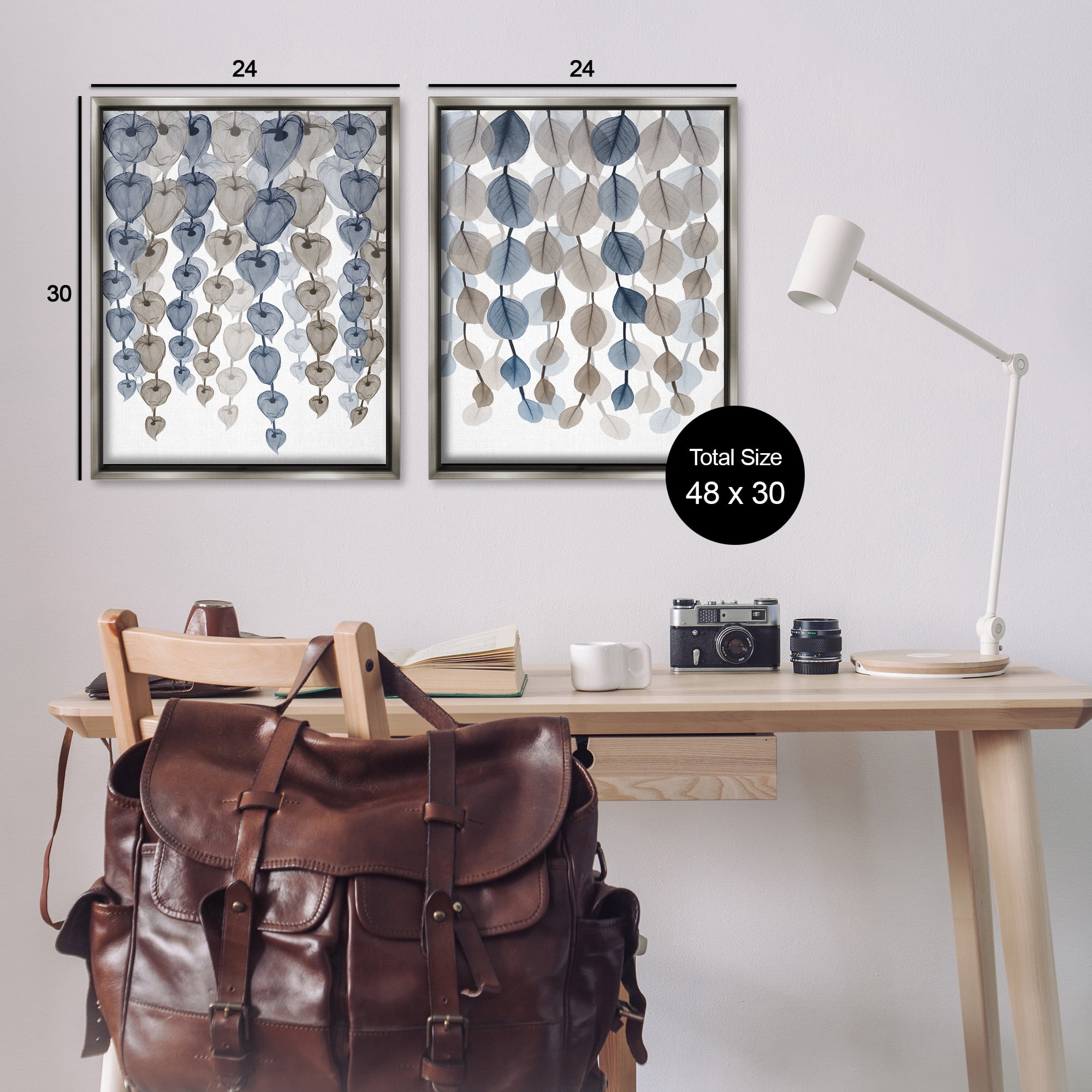 Stupell Industries Falling Vines Neutral Leaves Abstract Painting Gray Floater Framed Canvas Art Print Wall Art, 25 x 31, Set of 2