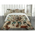 thumbnail image 2 of Ambesonne Rustic Quilted Coverlet 3 Pcs, Feathers and Arrows Folk Art, Queen Size, Redwood Teal Champagne, 2 of 4