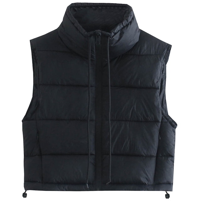 FAIWAD Women's Sleeveless Down Crop Vest Color Block Patchwork Zipper Quilted Padded Vests with Pockets