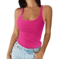 thumbnail image 2 of Women Spaghetti Strap Scoop Neck Ribbed Tank Tops Slim Fitted Cotton Basic Sleeveless Layering Shirts Rose Red L, 2 of 5