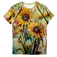 thumbnail image 4 of Summer Tops for Women Summer Casual Fashion Round Neck Short Sleeve Flower Print TShirt Top Long Sleeve Shirt plus 2xx Womens Tops Cute L Womens Undershirts Short Valentine T Shirt Yellow 2XL, 4 of 4