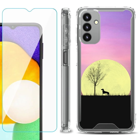 Shockproof Bumper Phone Case for Samsung Galaxy A13 5G, with Tempered Glass Screen Protector, by OneToughShield ® - Moonlight Dachshund