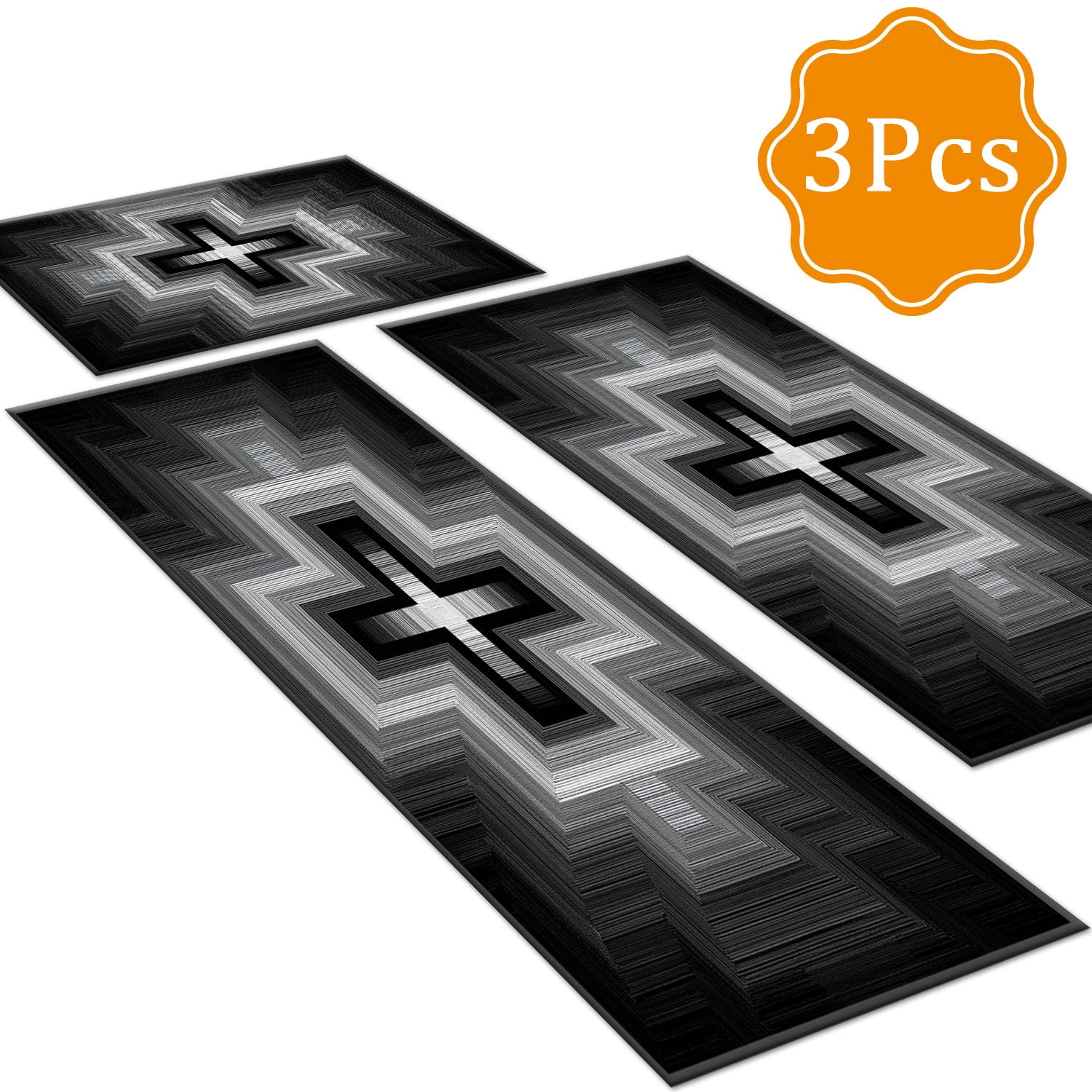 3 Piece Kitchen Rug Set, Non-Slip And Washable, Abstract Pattern Kitchen Hallway Rug, Soft And Comfortable, Suitable For Sinks, Floors, Entrances, Hallways and Bathrooms