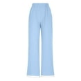 thumbnail image 5 of 2026 Casual Summer Linen Pants Womens Capris Lace Elastic High Waist Pant Straight Cropped Trouser Light Blue S, 5 of 9