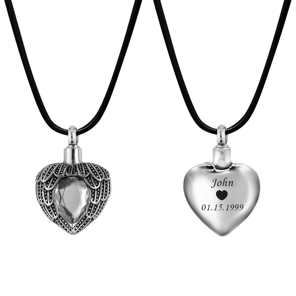 Anavia Personalized Angel Birthstone Cremation Urn Necklace for Ashes Pendant Memorial Keepsake Cremation Jewelry with Free Funnel Kit Ship Next Day [April - Diamond]