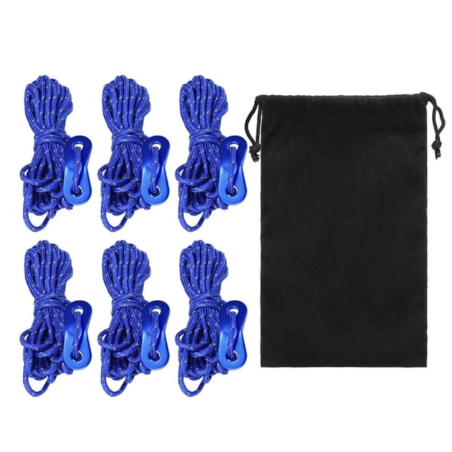 6-Pack Aluminum Alloy & Polypropylene Fiber Tent Wind Rope Tensioners with Reflective Material, 4m/13ft 3mm Cord, Storage Bag, for Canopy Camping Hanging Clothes Luggage Binding, Sturdy Durable