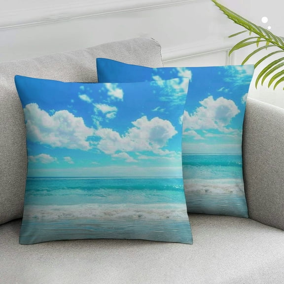 JRXY Throw Pillow Cover Tropical Sandy Beach Theme Ocean Sea Sunshine Vocation Outdoor Summer Time Waves Decor Lumbar Pillow Case Cushion for Sofa Couch Bed 2pcs White