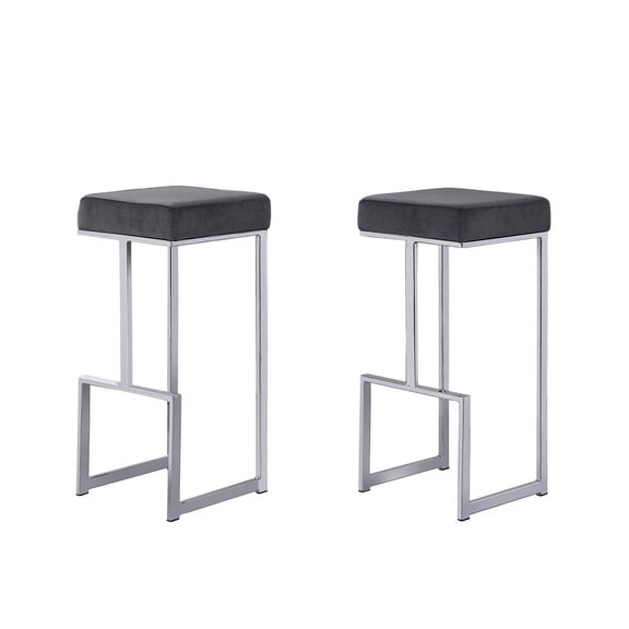 Dorrington Modern Velvet Backless Bar Stool in Gray/Silver (Set of 2)