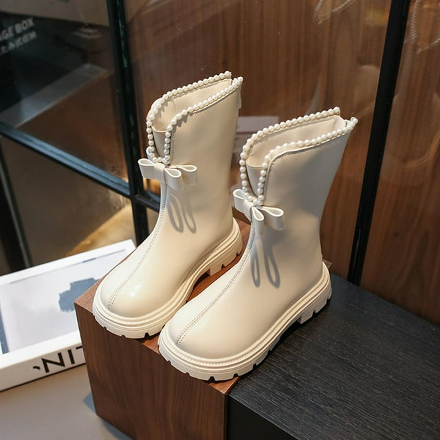 Fall And Winter Solid Color Zipper Mid-calf Leather Boots Fashionable Student Boots For Little Girls Princess Boots Casual And With Lining Shoes