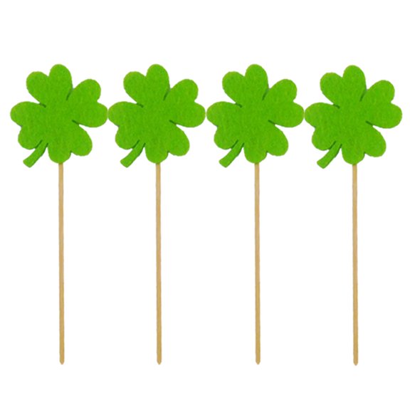 Tkrady 10Pcs Four-Leaf Clover Cake Insert Card Cake Topper Cake Picks for Wedding Birthday