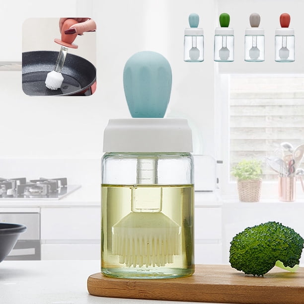 Fiudx Dispensador de Aceitera, 2 En 1: Aceitera y Brocha para Untar, Vidrio Apto para Uso Alimentario, Diseño a Prueba de Fugas, Ideal para Asar, Hornear y Freír, Esencial En La Cocina, Rojo, Azul, G