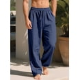 thumbnail image 5 of NKZNKZ Mens Cotton Linen Pants Elastic Waist Linen Men Pants Drawstring Loose Casual Lightweight Summer Beach Pants Navy blue XXXL, 5 of 8