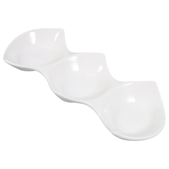 11 Inch White Ceramic Serving Platter with 3 Divided Compartments Appetizer Tray and Sauce Plate for Home and Party Use