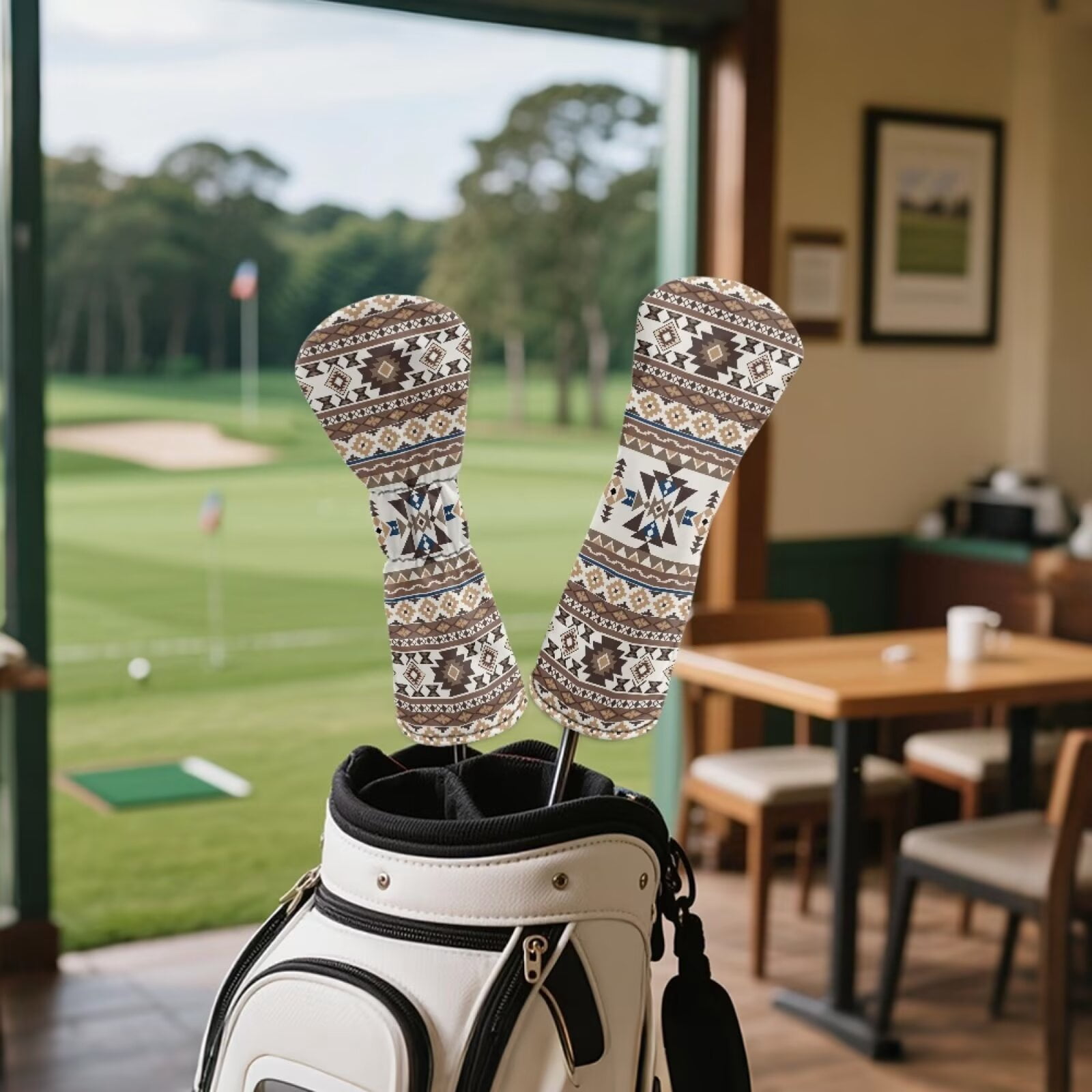Uorisanigo Golf Club Head Covers, 3 Pack Aztec African Tribal Golf Head Covers, Hybrid Headcovers Set with Premium PU Leather, Designed to Fit All Woods and Drivers, Outdoor Accessories