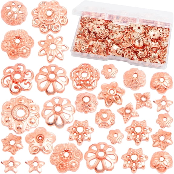 120 Gram Rose Golden Flower End Caps Cone Bead Caps Mixed Styles Spacer Beads Accessories with a Box for DIY Bracelet Necklace Crafts Jewelry Making