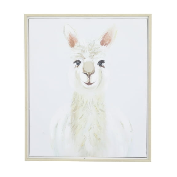 24" x 28" Llama Framed Wall Art with Brown Frame, by CosmoLiving by Cosmopolitan