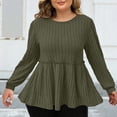 thumbnail image 2 of yillto Plus Size Womens Sweaters Long Sleeve Ribbed Knit Lightweight Ruffle Hem Fashion Tunics Tops, 2 of 7