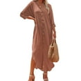 thumbnail image 1 of Innerwin Robe Chemise Manches Longues Dames Été Plage Robe d'Été Vacances Boutonnée Hawaïenne Maxi Robes Rose Foncé 2TG, 1 of 3