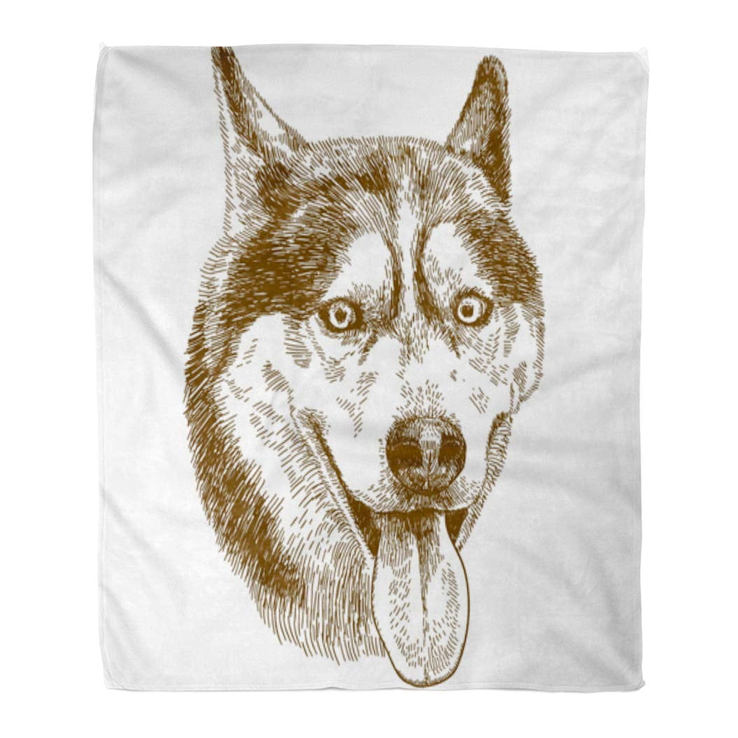 HATIART Throw Blanket 58x80 Inches Antique Engraving Drawing of Husky