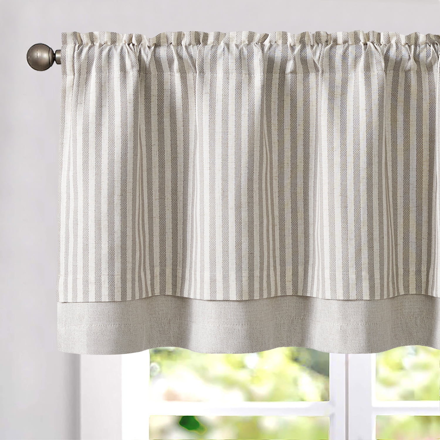 Curtainking Stripe Blackout Kitchen Valance 18 Inch Double Layer Farmhouse Window Valances for