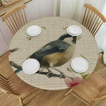 

SheronV Bird Branch Flower Round Tablecloth Stain-Resistant Washable 46 -50