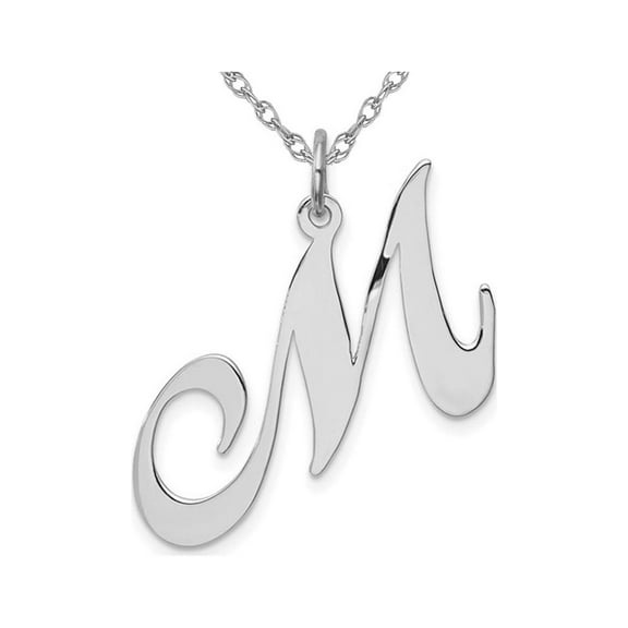Sterling Silver Fancy Script Initial -M- Pendant Necklace Charm with Chain for Women