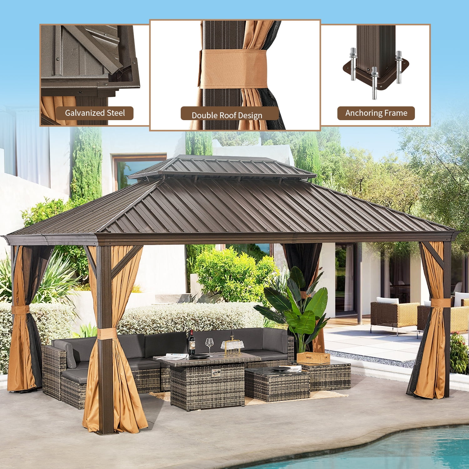 Sunmthink 12x16 ft. Outdoor Hardtop Gazebo, Double Roof and Aluminum Fram, for Patios