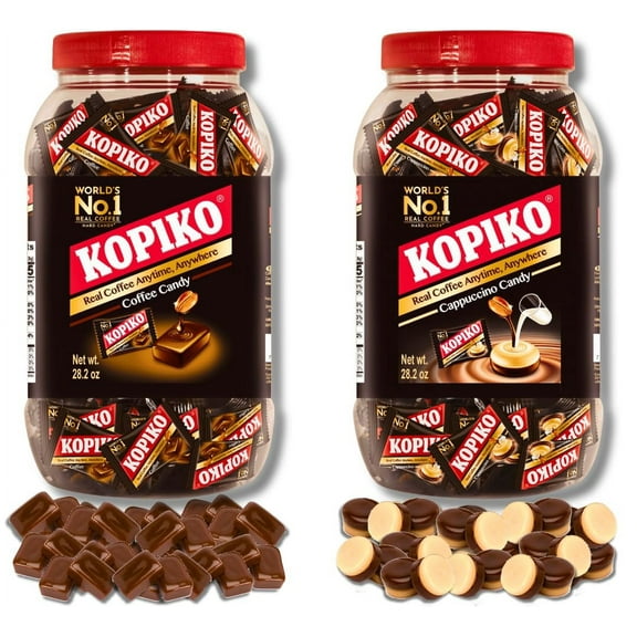Kopiko Coffee and Cappuccino Candy in Jar Variety Bundle 2 Pack 800g/28.2oz in Bag