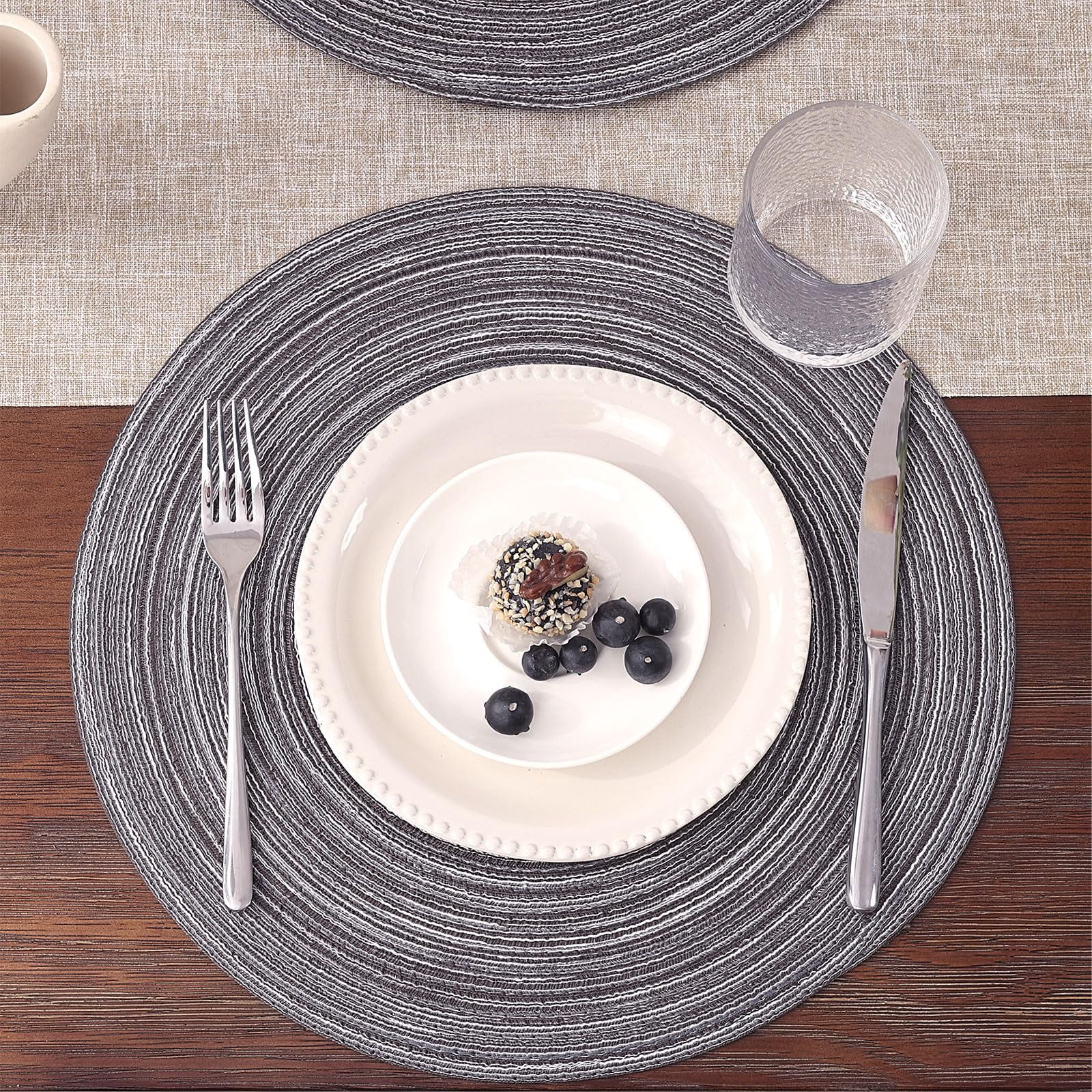 Round Placemats Set of 6 Woven Braided 15 inch Circle Placemat for Dining Tables Kitchen Table Mats Washable