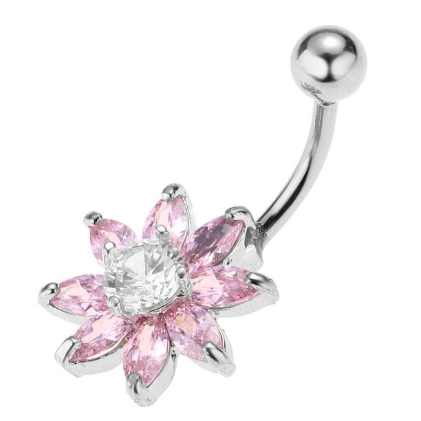 Anillo del Ombligo de la Flor del Ombligo Jinwen Plata + Rosa