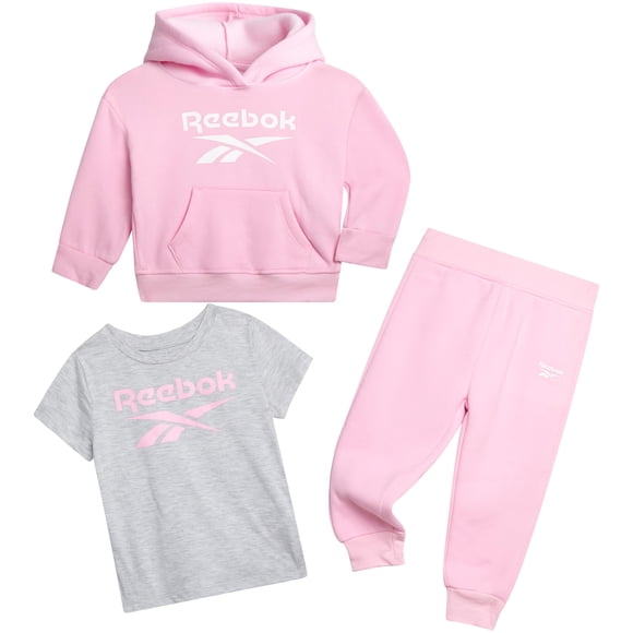 Conjunto deportivo Reebok para niña pequeña de 3 piezas, rosa, talla 6X