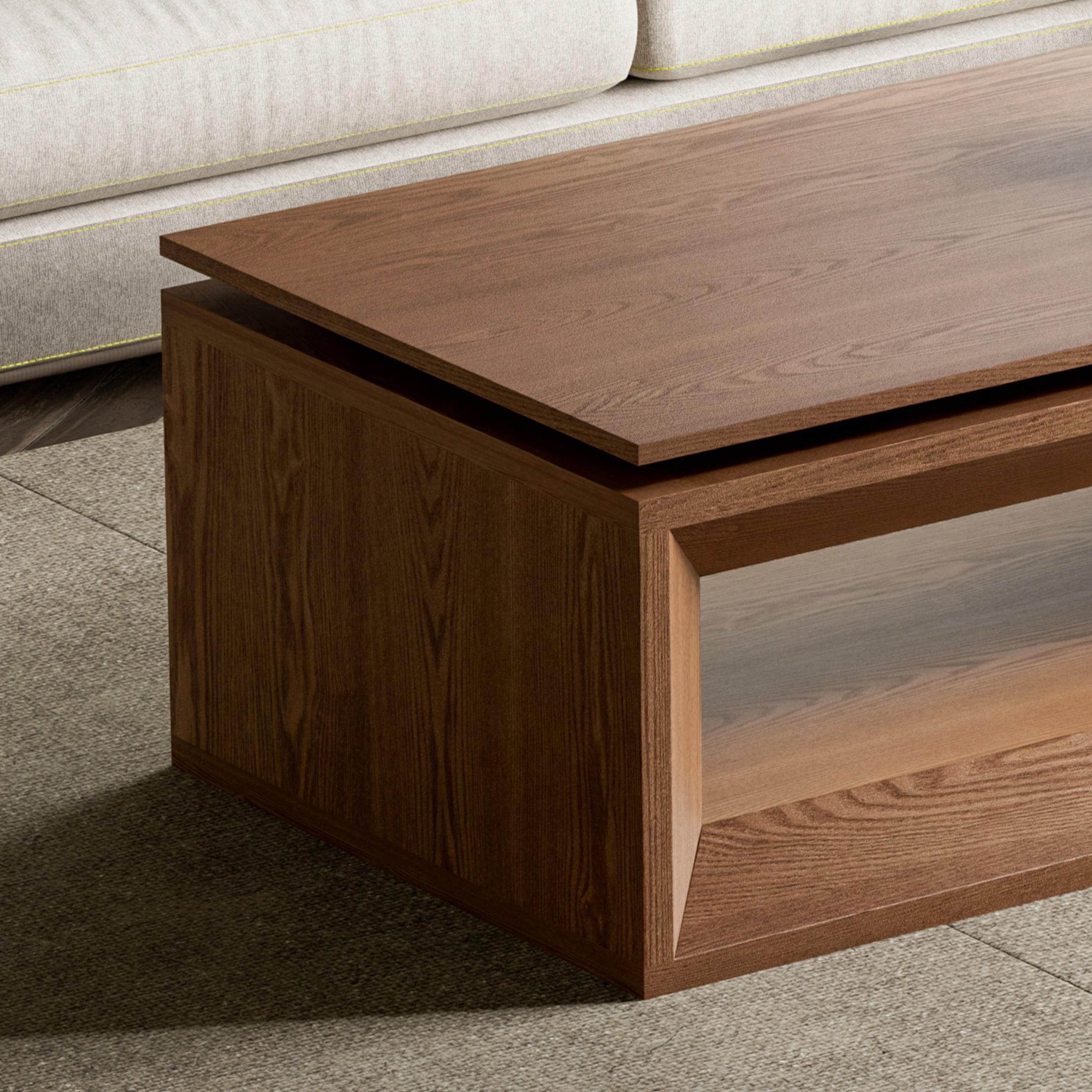 Lift-Top Adjustable Coffee Table with Hidden Storage, Solid Wood Veneered Modern End Table, Accent Cocktail Table