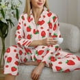 thumbnail image 5 of JUNZAN Strawberries Print Womens Pajama Sets,Long Sleeve Button Down for Women Pjs 2 piece, 5 of 7