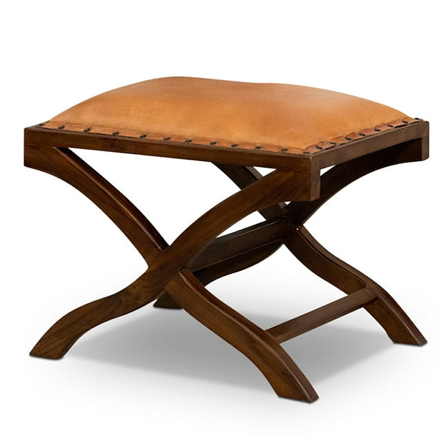 Carter Mid-Century Modern Square Solid Wood Ottoman in Tan