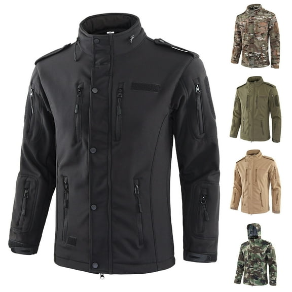 Homeyce Men's Winter Jackets Fleece Waterproof Windproof Soft Shell with Hood Full Zip Hooded Jacket for Hiking Casual Winter Warm Coat with Pockets,Black M