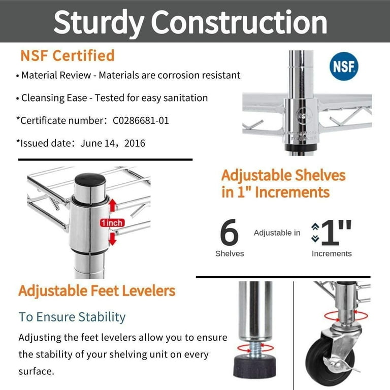  ZZD 6 Tier Storage Shelves for Storage Rack, 82 Heavy Duty  Wire Shelving Unit Metal Storage Shelf 2100Lbs Capacity Adjustable Layer  Metal Rack Strong for Restaurant Garage Kitchen : Home 