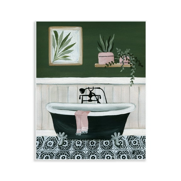 Stupell Industries Green Bathroom Scene Typography Painting Unframed Art Print Wall Art, 11 x 14