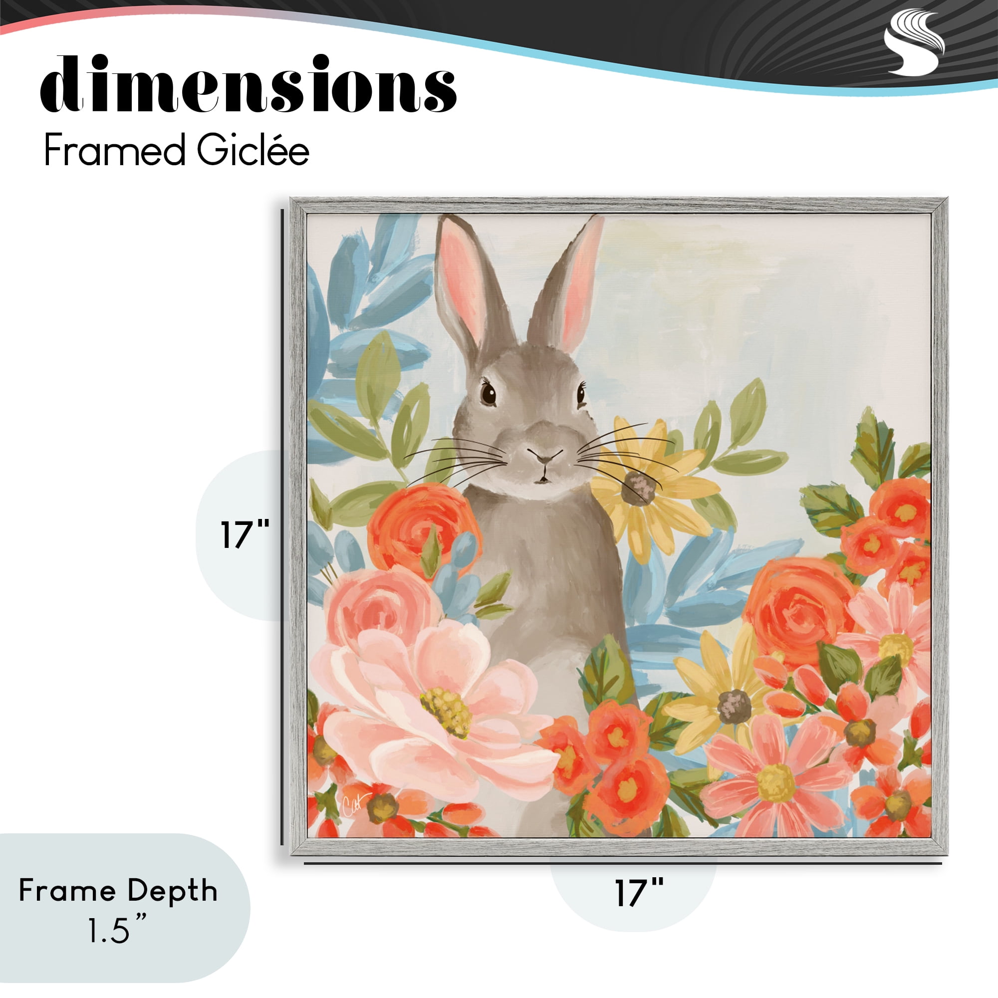 Stupell Industries Bunny Among The Blooms Gray Framed Giclee Art, design by Cat Thurman Designs