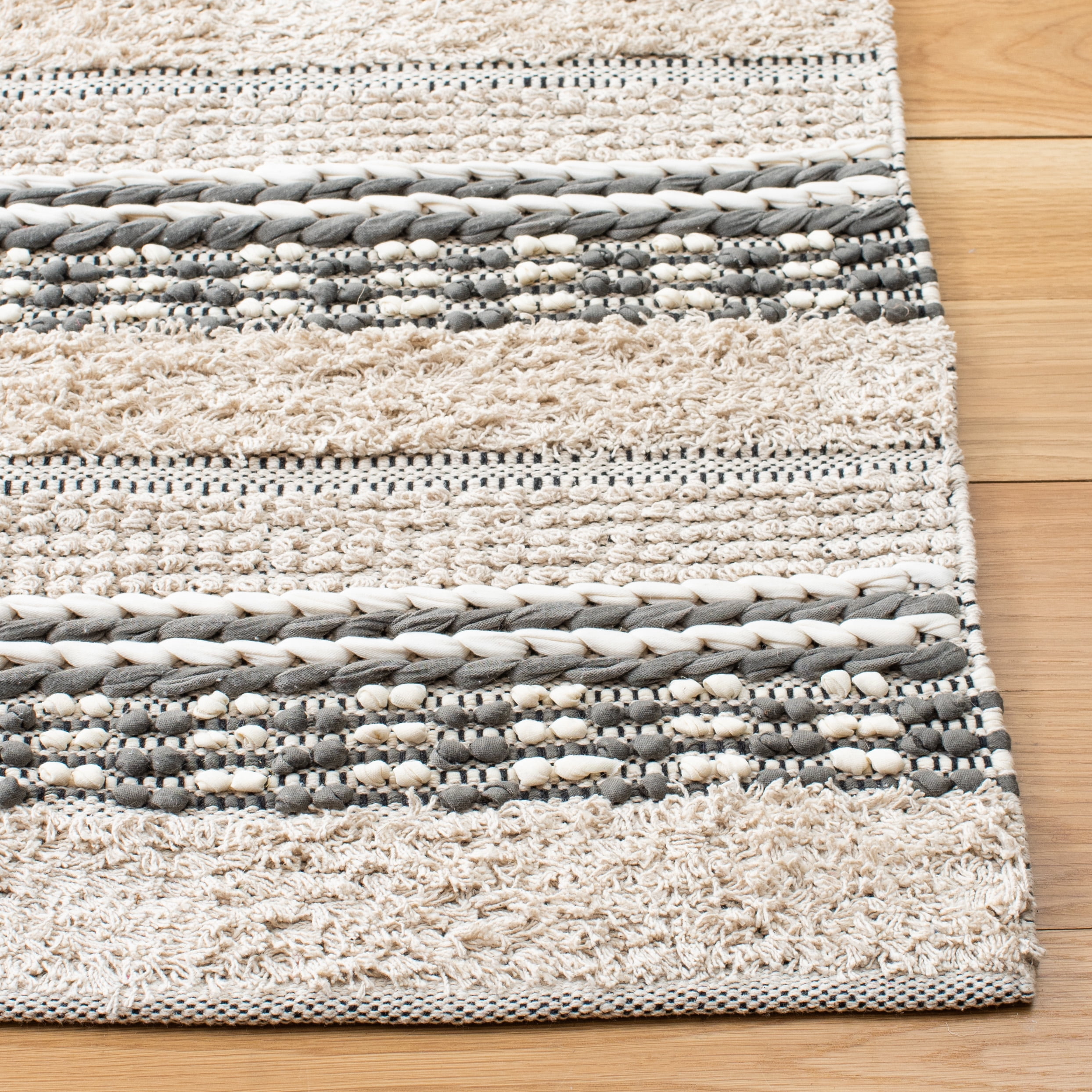 SAFAVIEH Natura Ermintrude Striped Cotton Area Rug, Beige/Grey, 6' x 9'