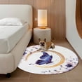 thumbnail image 3 of Butterfly Round Living Room Rugs 7 ft, Watercolor Purple Butterfly Floral Leaf Washable Area Rug with Non-Slip Sturdy Edge Binding Round Carpet for Kitchen Office Bedroom, 3 of 9
