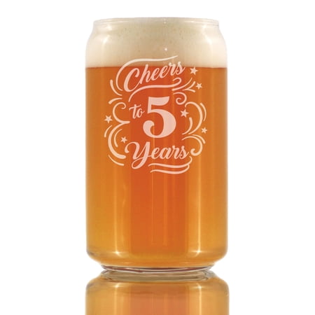 Bevvee Beer Can Pint Glass 16 oz Cheers 5 Years 5th Anniversary Gifts Beer Glasses