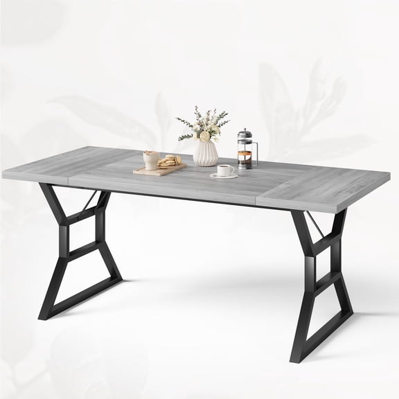 COZONY 71" Farmhouse Dining Table for 6, Rectangular Wood Kitchen Table with X-Shaped Metal Legs, Grey Top