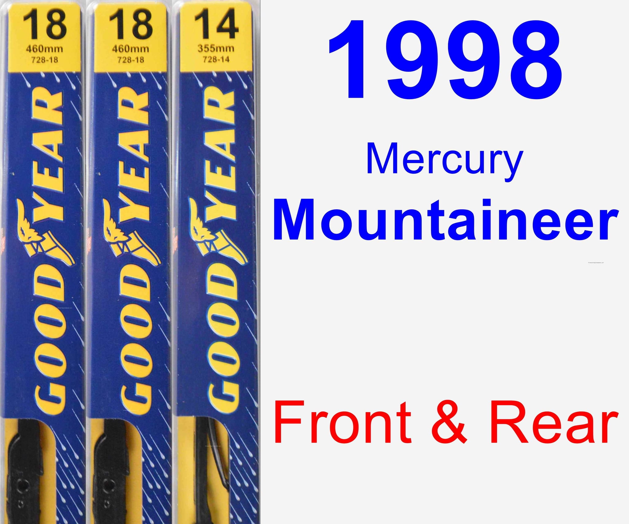 1998 Mercury Mountaineer Wiper Blade Set/Kit (Front & Rear) (3 Blades